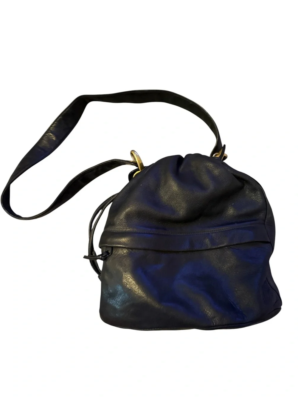 Giani Bernini Black Leather Drawstring Bag - Women